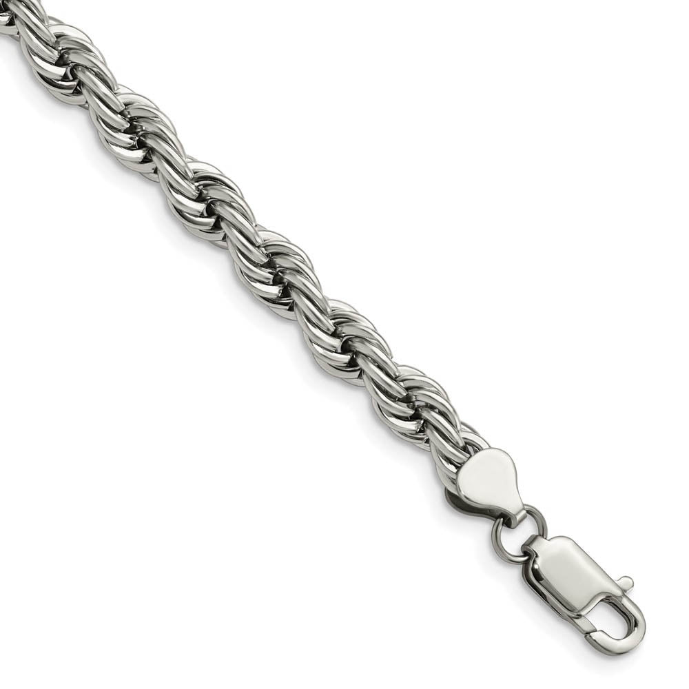 Men's 6mm Polished Rope Chain Bracelet in Stainless Steel