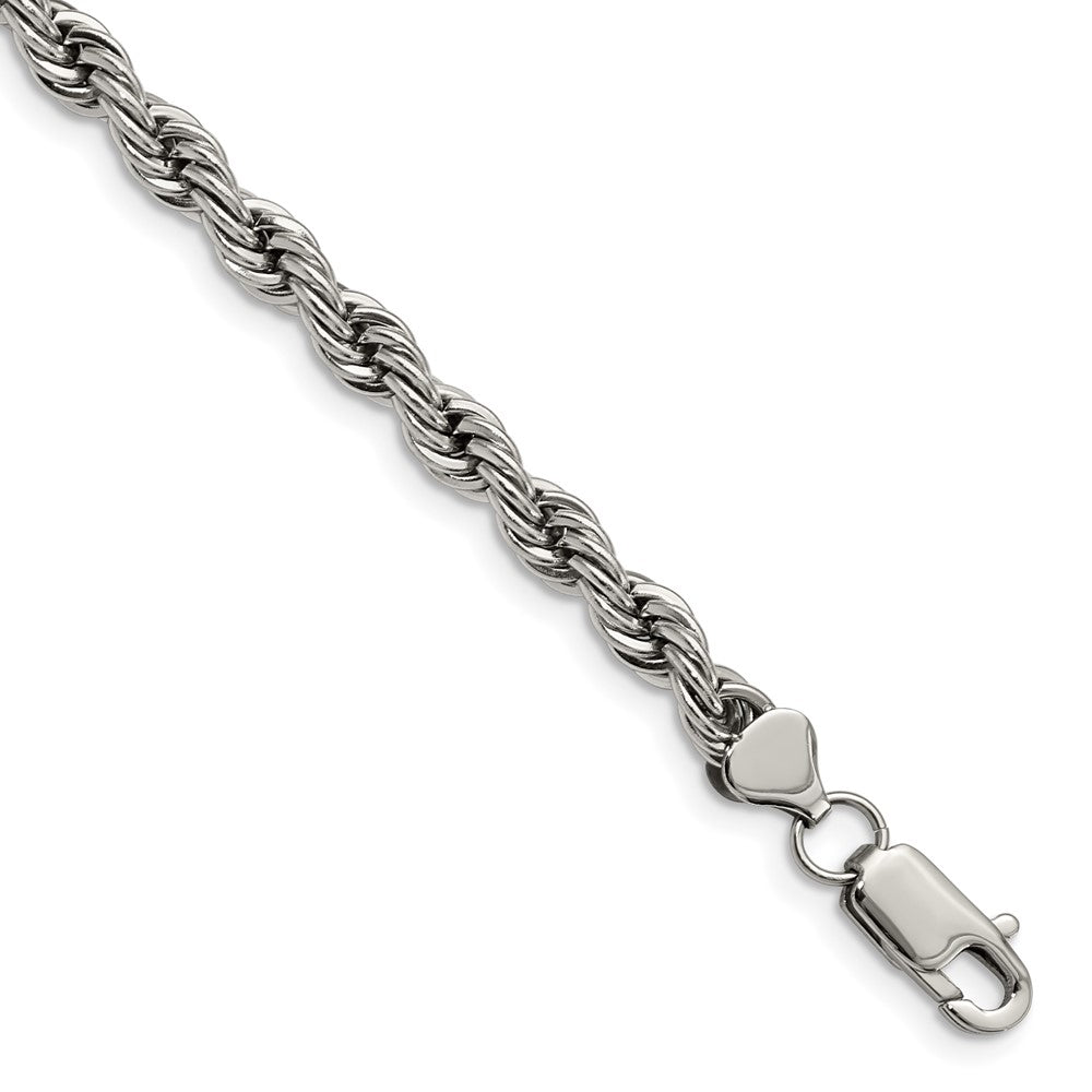 Men&#39;s 6mm Polished Rope Chain Bracelet in Stainless Steel, Item B11459 by The Black Bow Jewelry Co.
