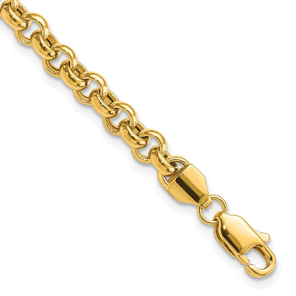 5mm Polished Hollow Rolo Chain Bracelet in 14k Yellow Gold - Black Bow ...