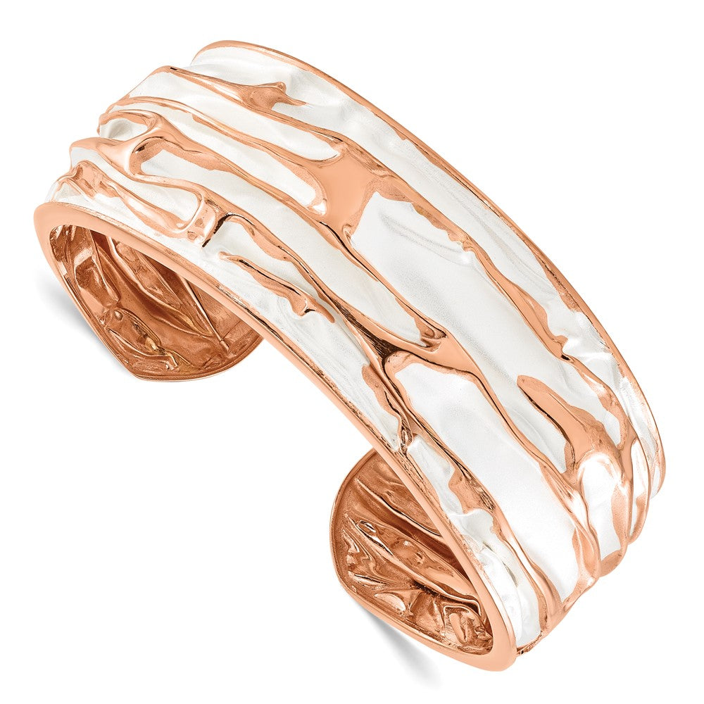 26mm Rose Gold Tone Plated Sterling Silver Domed Crinkle Cuff Bracelet, Item B11474 by The Black Bow Jewelry Co.