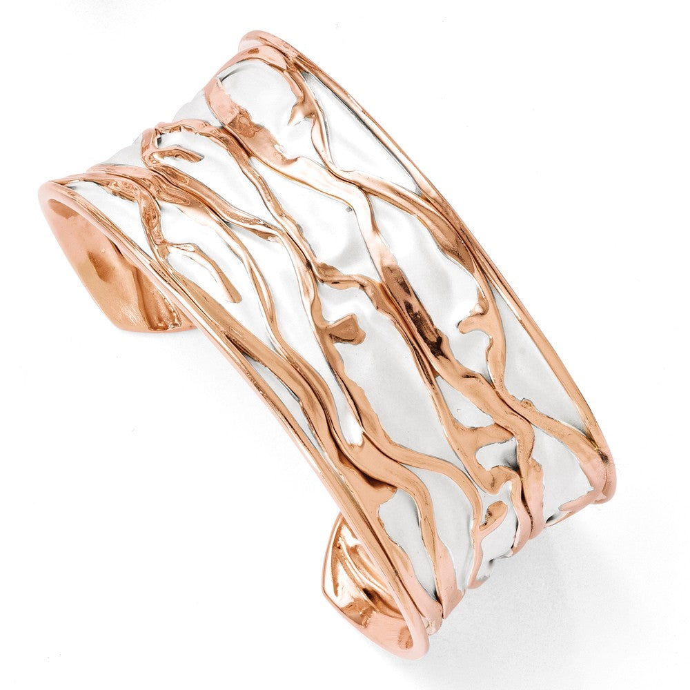 30mm Rose Gold Tone Plated Sterling Silver Concave Crinkle Cuff Brac., Item B11479 by The Black Bow Jewelry Co.