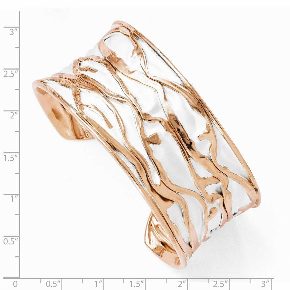 Alternate view of the 30mm Rose Gold Tone Plated Sterling Silver Concave Crinkle Cuff Brac. by The Black Bow Jewelry Co.