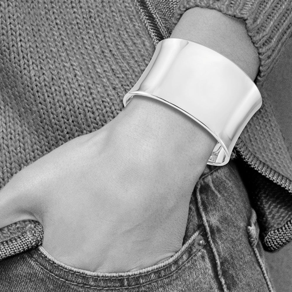 Alternate view of the Sterling Silver 40mm Polished Concave Cuff Bracelet by The Black Bow Jewelry Co.
