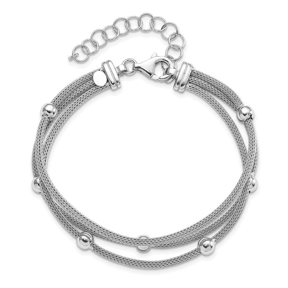 Alternate view of the Sterling Silver Triple Strand Beaded Mesh Bracelet, 7.5 Inch by The Black Bow Jewelry Co.