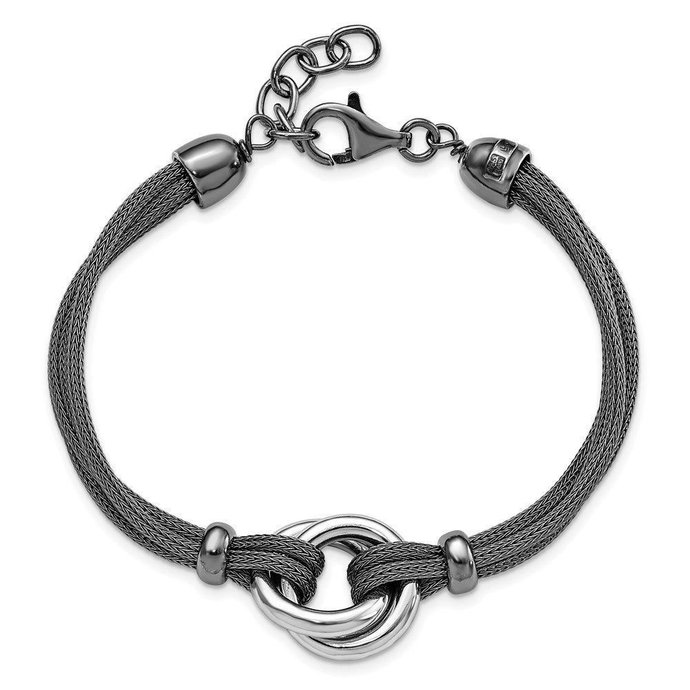 Alternate view of the Sterling Silver and Black Plated Knot Mesh Bracelet, 7 Inch by The Black Bow Jewelry Co.