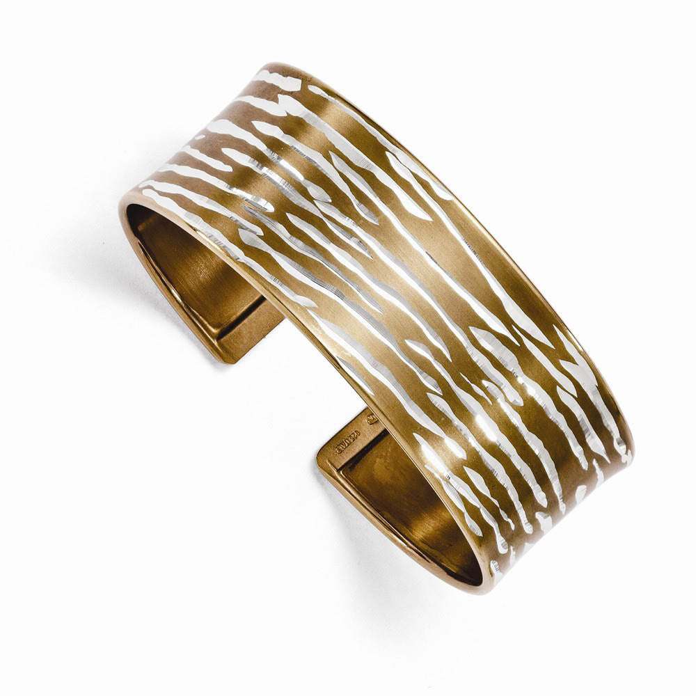 22mm Sterling Silver & Cognac Plated Animal Print Cuff Bracelet, Item B11561 by The Black Bow Jewelry Co.