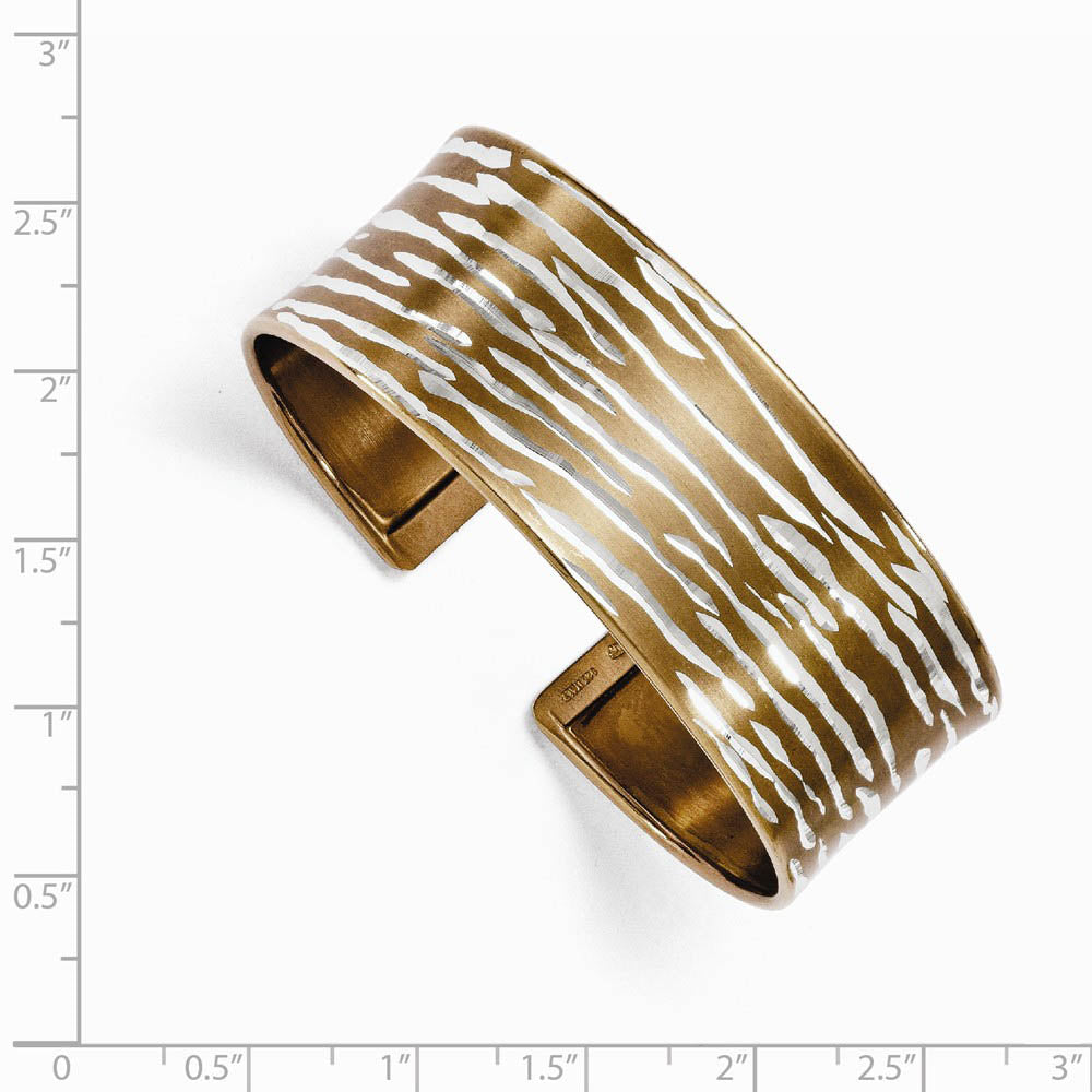 Alternate view of the 22mm Sterling Silver & Cognac Plated Animal Print Cuff Bracelet by The Black Bow Jewelry Co.