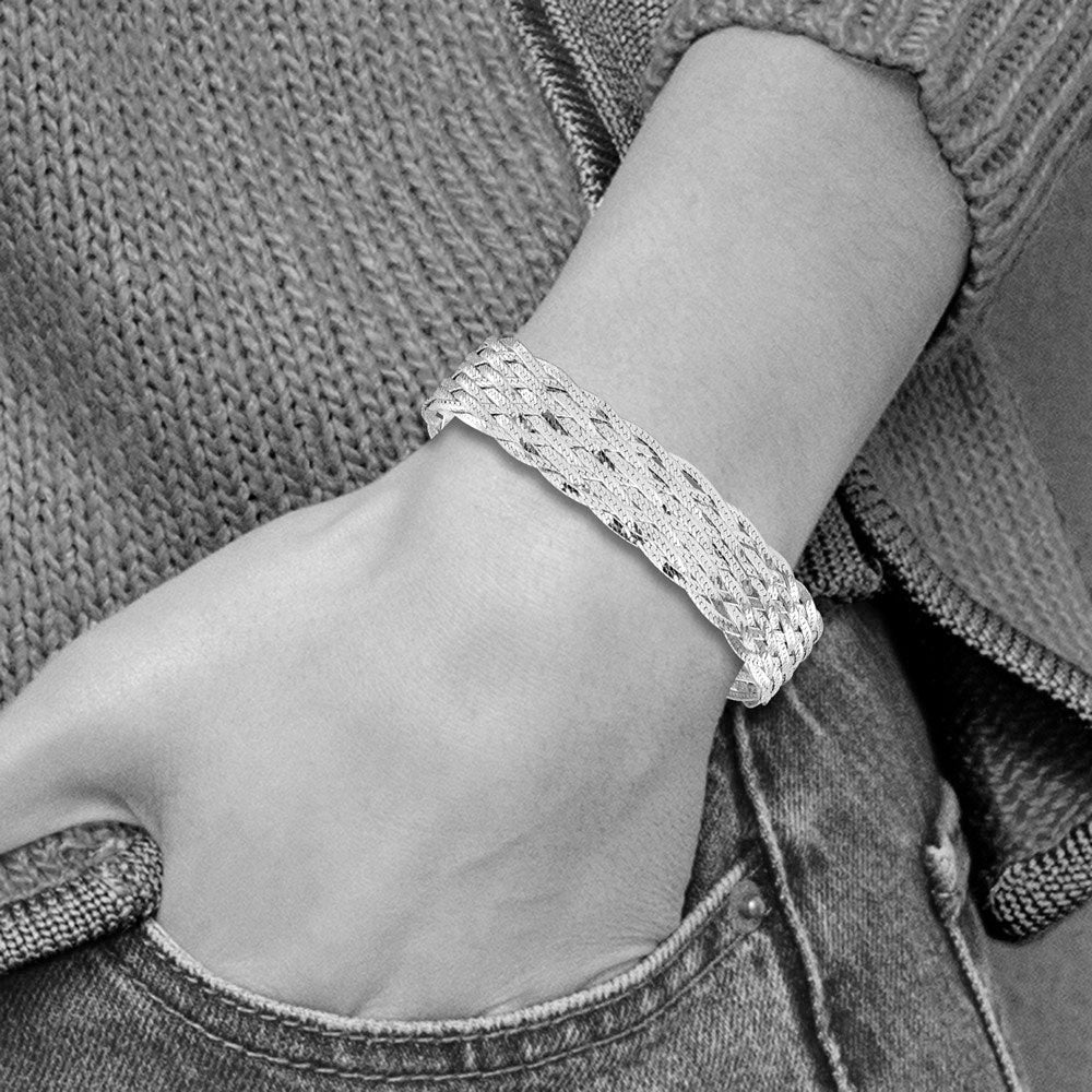 Alternate view of the Sterling Silver Wide Braided Herringbone Chain Bracelet, 7.5 Inch by The Black Bow Jewelry Co.