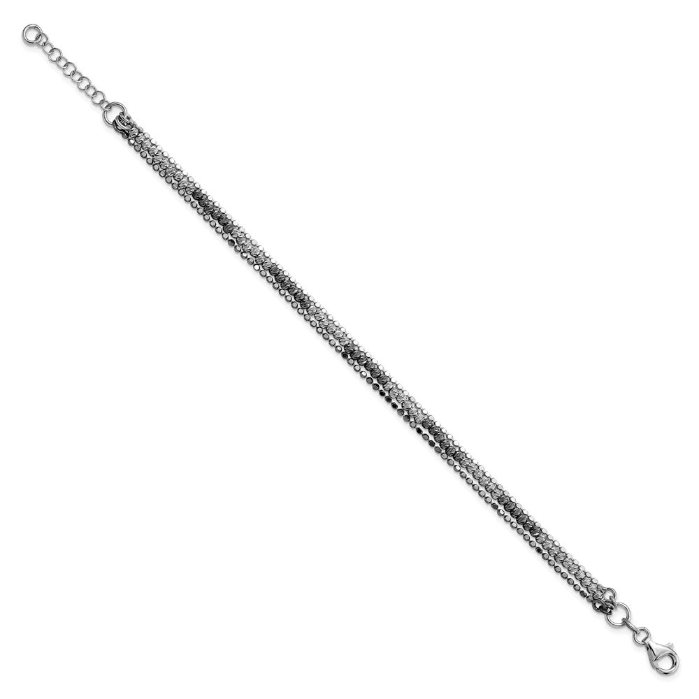 Alternate view of the Sterling Silver &amp; Black Plated Triple Strand Bead Bracelet, 7.5-8.5in by The Black Bow Jewelry Co.