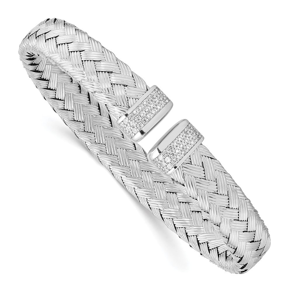 Sterling Silver &amp; Cubic Zirconia Flexible 9mm Woven Cuff Bracelet, Item B11585 by The Black Bow Jewelry Co.