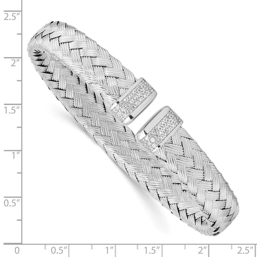 Alternate view of the Sterling Silver &amp; Cubic Zirconia Flexible 9mm Woven Cuff Bracelet by The Black Bow Jewelry Co.