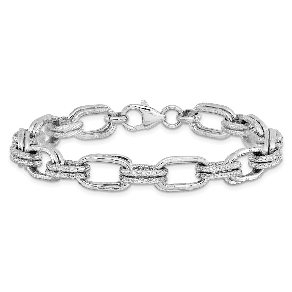 Alternate view of the Sterling Silver 8mm Textured Double Link Chain Bracelet, 7.5 Inch by The Black Bow Jewelry Co.