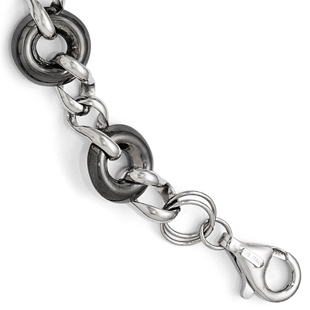 Sterling Silver &amp; Black Plated 13mm Polished Link Bracelet, 8 Inch, Item B11616 by The Black Bow Jewelry Co.