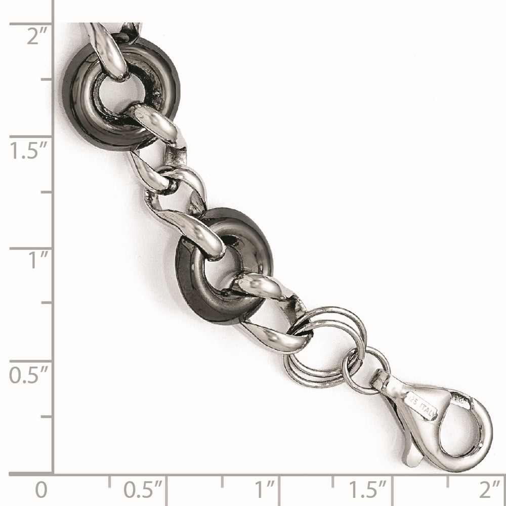 Alternate view of the Sterling Silver &amp; Black Plated 13mm Polished Link Bracelet, 8 Inch by The Black Bow Jewelry Co.