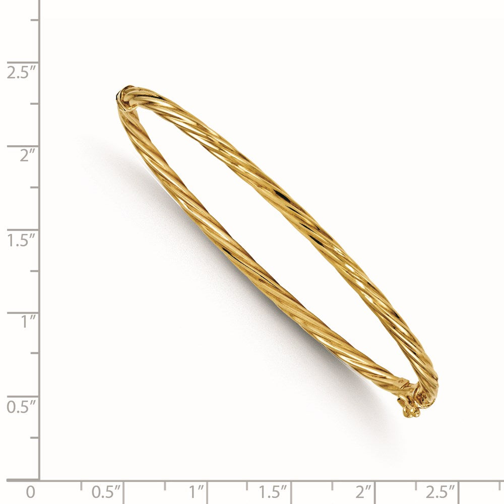 Alternate view of the 3mm 14k Yellow Gold Twisted Hinged Bangle Bracelet by The Black Bow Jewelry Co.