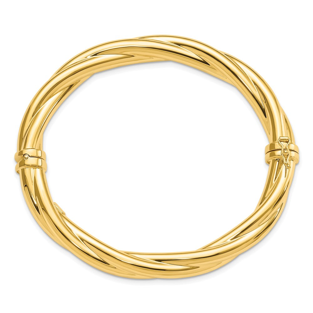 Alternate view of the 8mm 14k Yellow Gold Polished Twisted Hinged Bangle Bracelet by The Black Bow Jewelry Co.