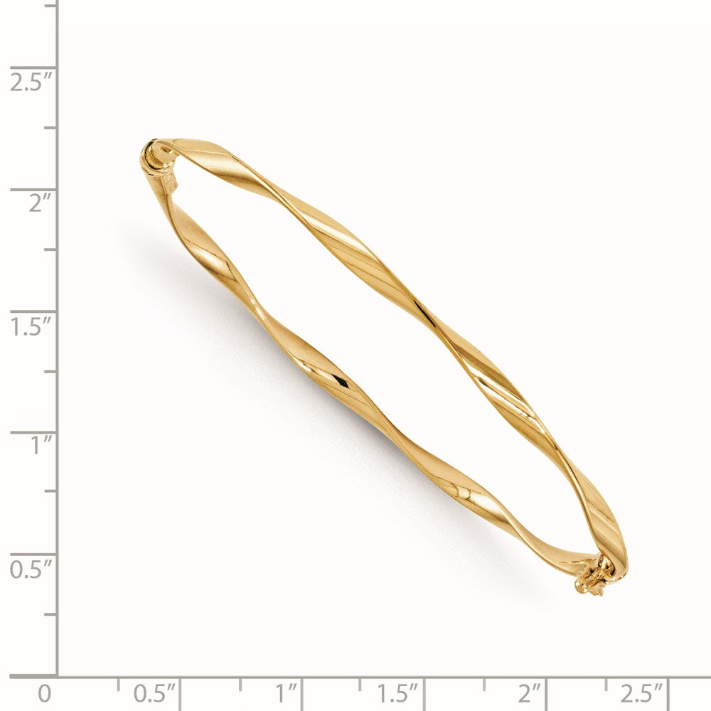 Alternate view of the 3mm 14k Yellow Gold Polished Twisted Hinged Bangle Bracelet by The Black Bow Jewelry Co.