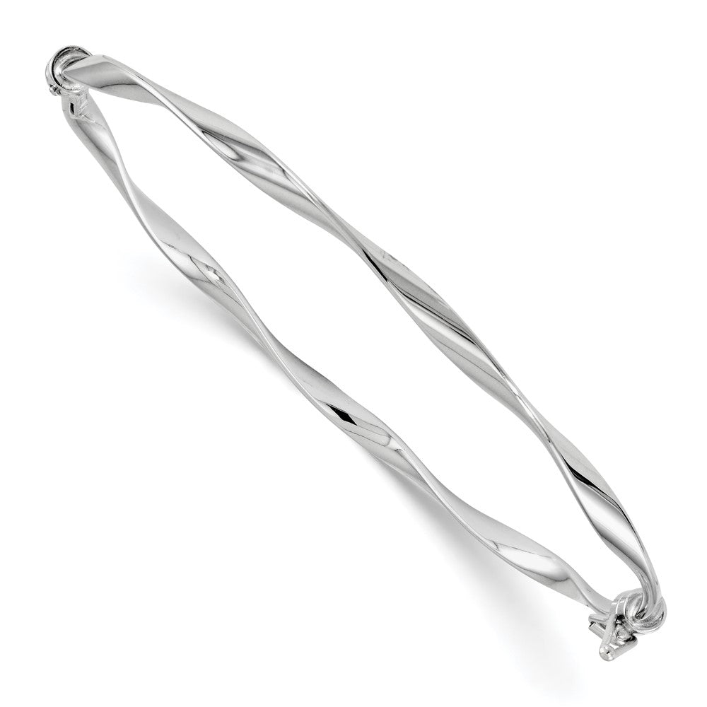 3mm 14k White Gold Polished Twisted Hinged Bangle Bracelet, Item B11662 by The Black Bow Jewelry Co.