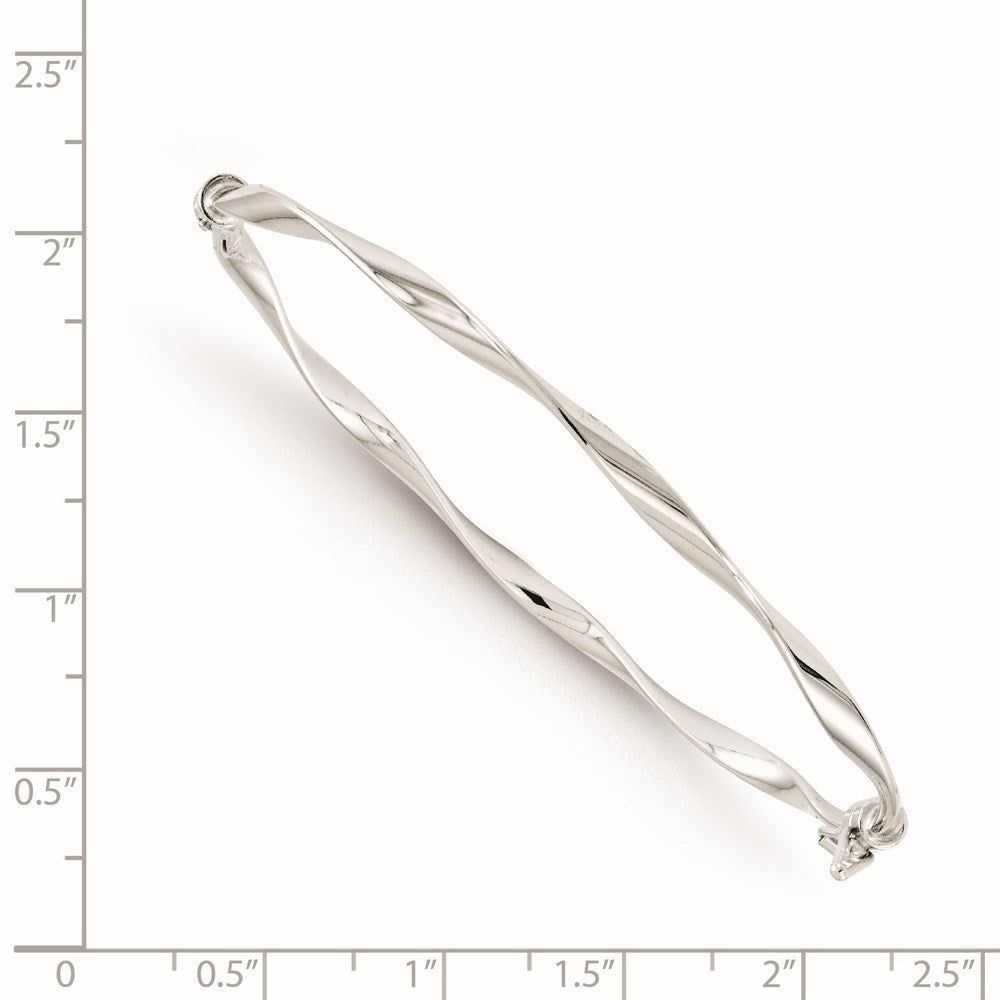 Alternate view of the 3mm 14k White Gold Polished Twisted Hinged Bangle Bracelet by The Black Bow Jewelry Co.