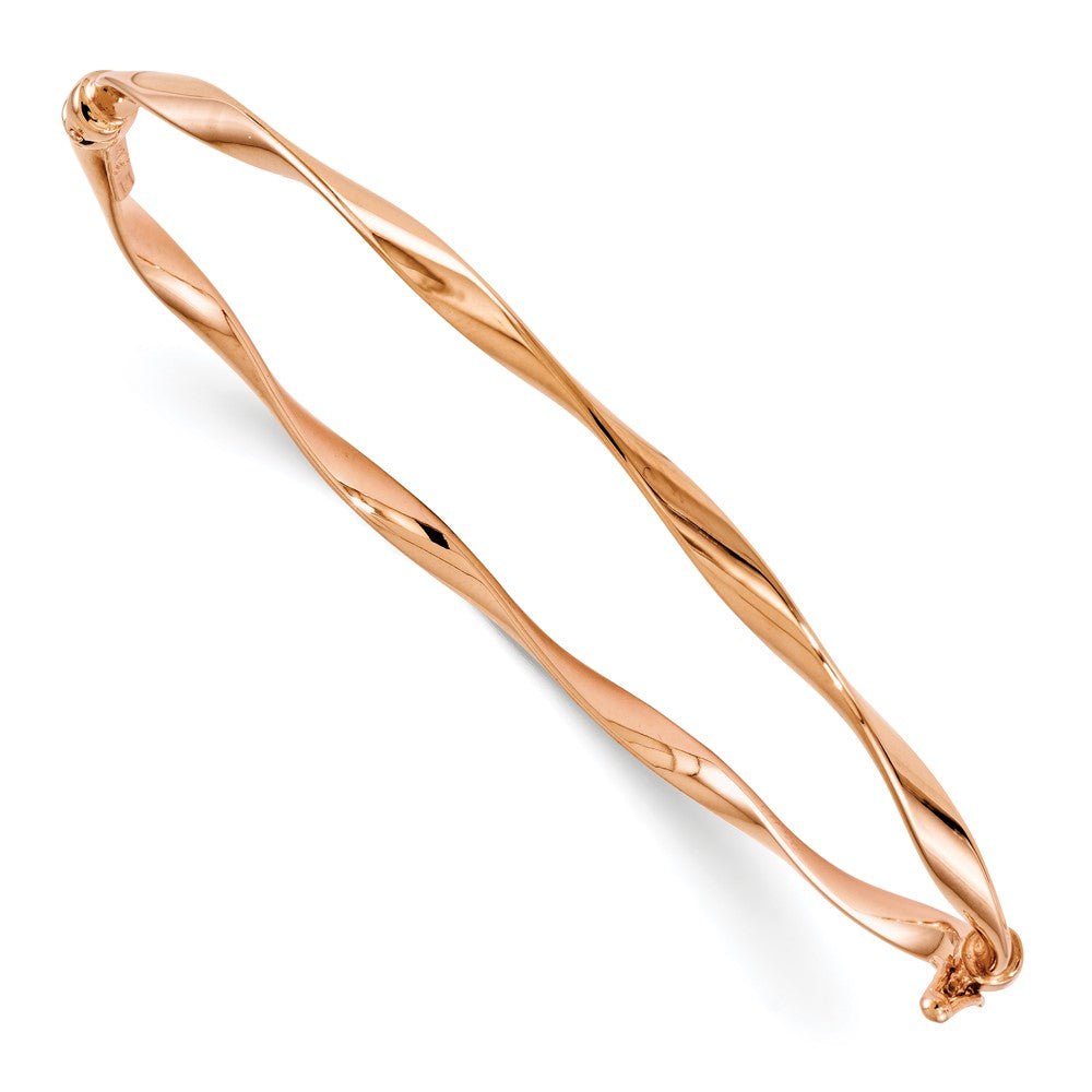 3mm 14k Rose Gold Polished Twisted Hinged Bangle Bracelet, Item B11663 by The Black Bow Jewelry Co.