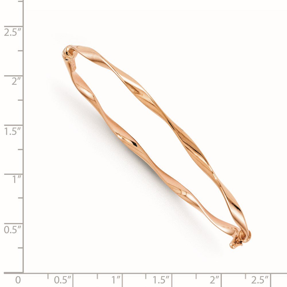 Alternate view of the 3mm 14k Rose Gold Polished Twisted Hinged Bangle Bracelet by The Black Bow Jewelry Co.