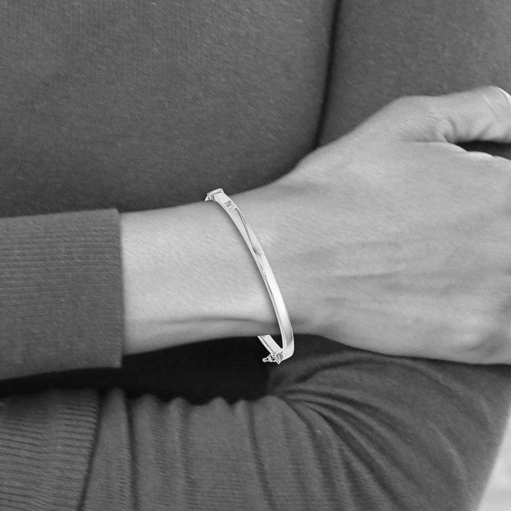 Alternate view of the 4mm 14k White Gold Polished Flat Hinged Bangle Bracelet by The Black Bow Jewelry Co.