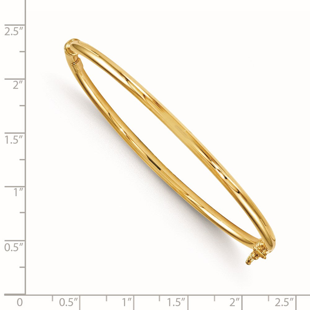 Alternate view of the 3mm 14k Yellow Gold Classic Polished Hinged Bangle Bracelet by The Black Bow Jewelry Co.