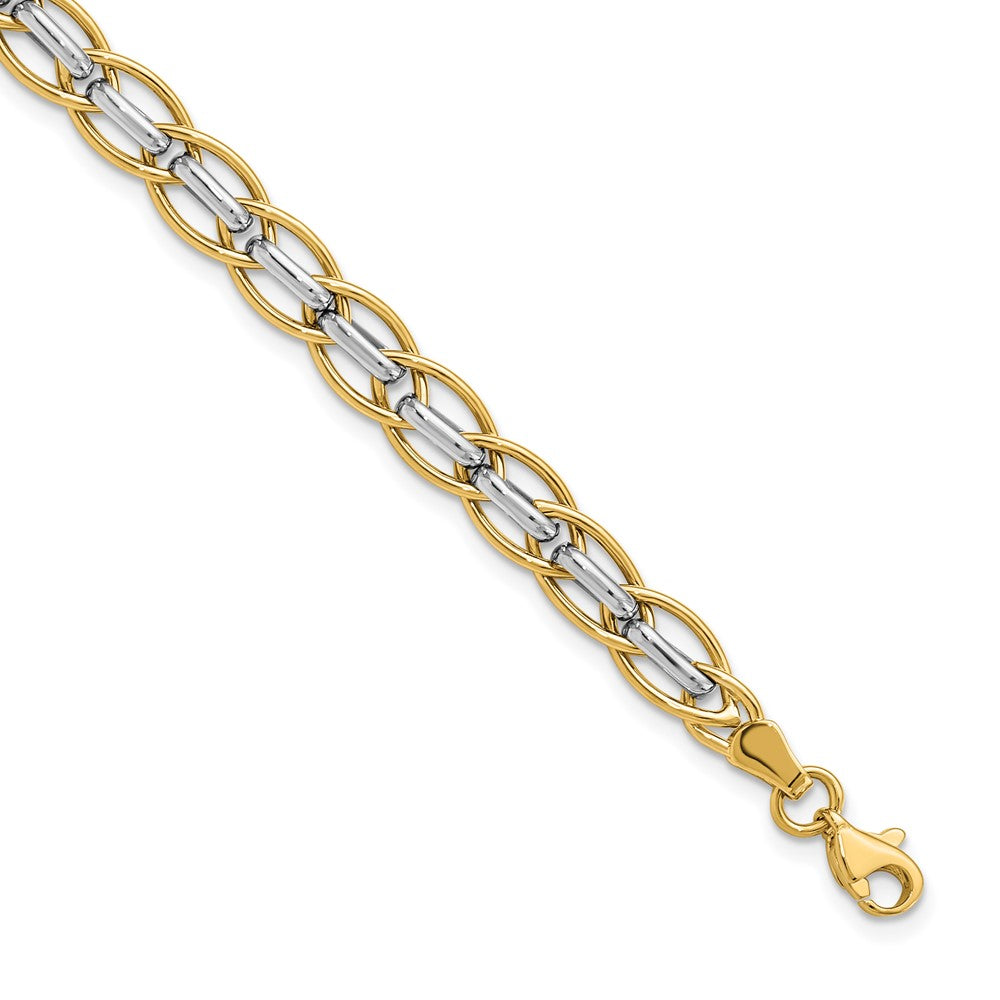14k Yellow and White Gold 6mm Two Tone Link Chain Bracelet, 7.25 Inch, Item B11686 by The Black Bow Jewelry Co.
