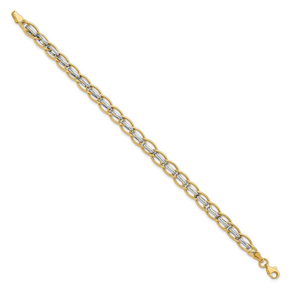 Alternate view of the 14k Yellow and White Gold 6mm Two Tone Link Chain Bracelet, 7.25 Inch by The Black Bow Jewelry Co.