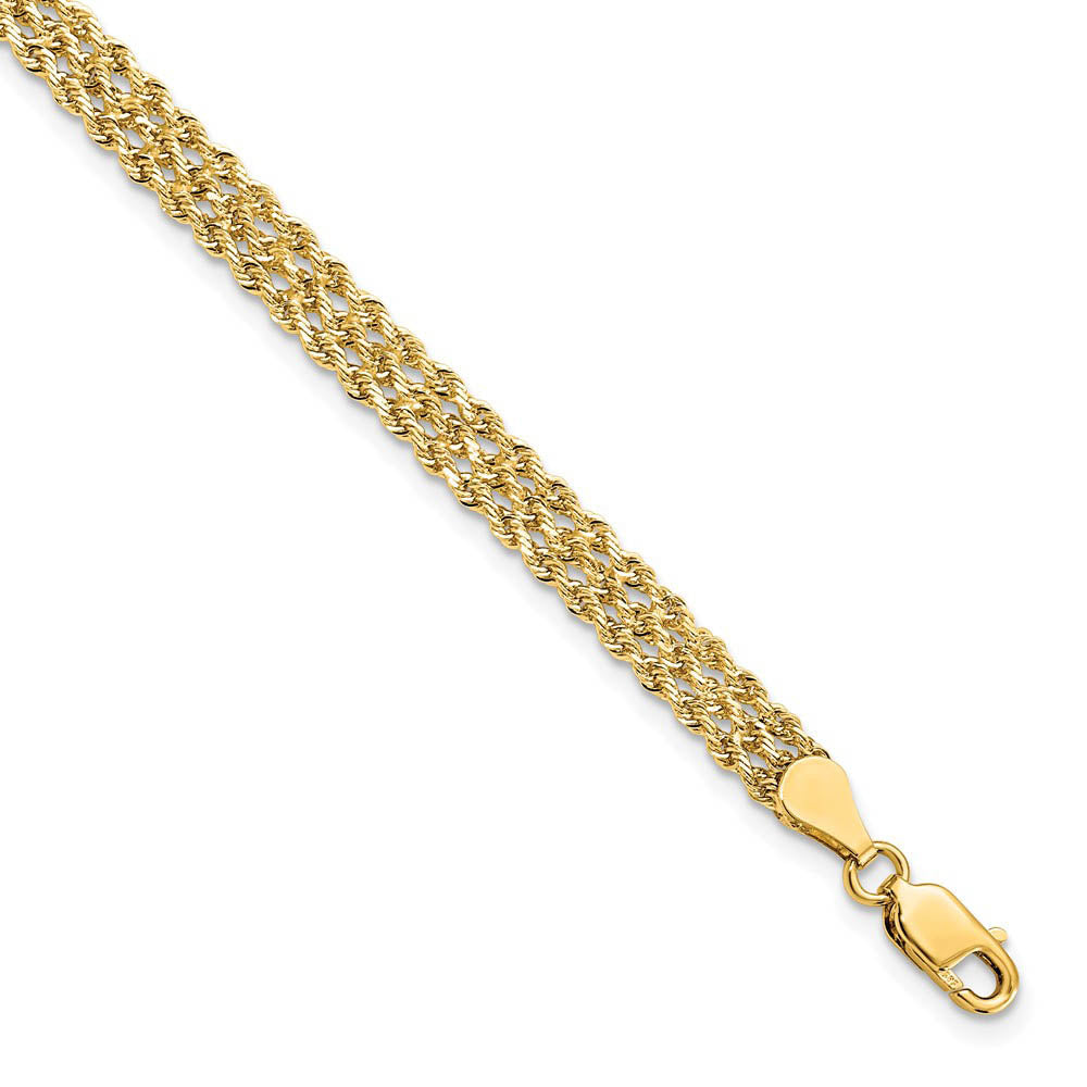 14k Yellow Gold 4.5mm Diamond Cut Triple Rope Strand Bracelet, Item B11690 by The Black Bow Jewelry Co.