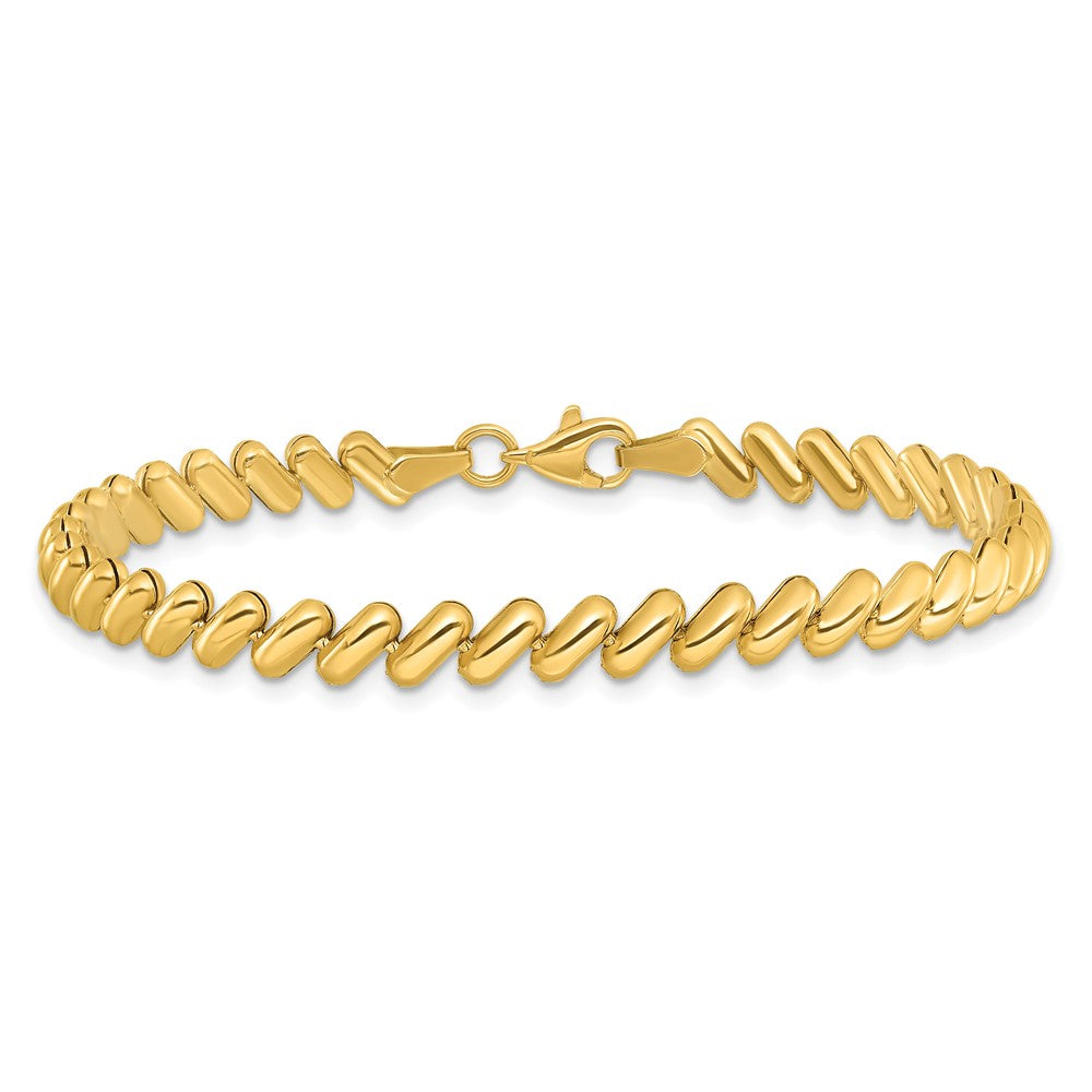 Alternate view of the 5mm 14k Yellow Gold San Marco Diagonal Link Chain Bracelet, 7 Inch by The Black Bow Jewelry Co.