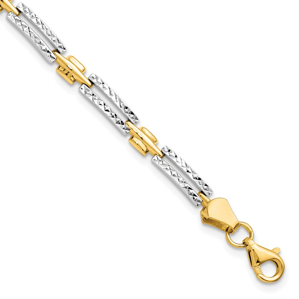 14k Yellow &amp; White Rhodium 4mm Diamond Cut Link Bracelet, 7 Inch, Item B11701 by The Black Bow Jewelry Co.