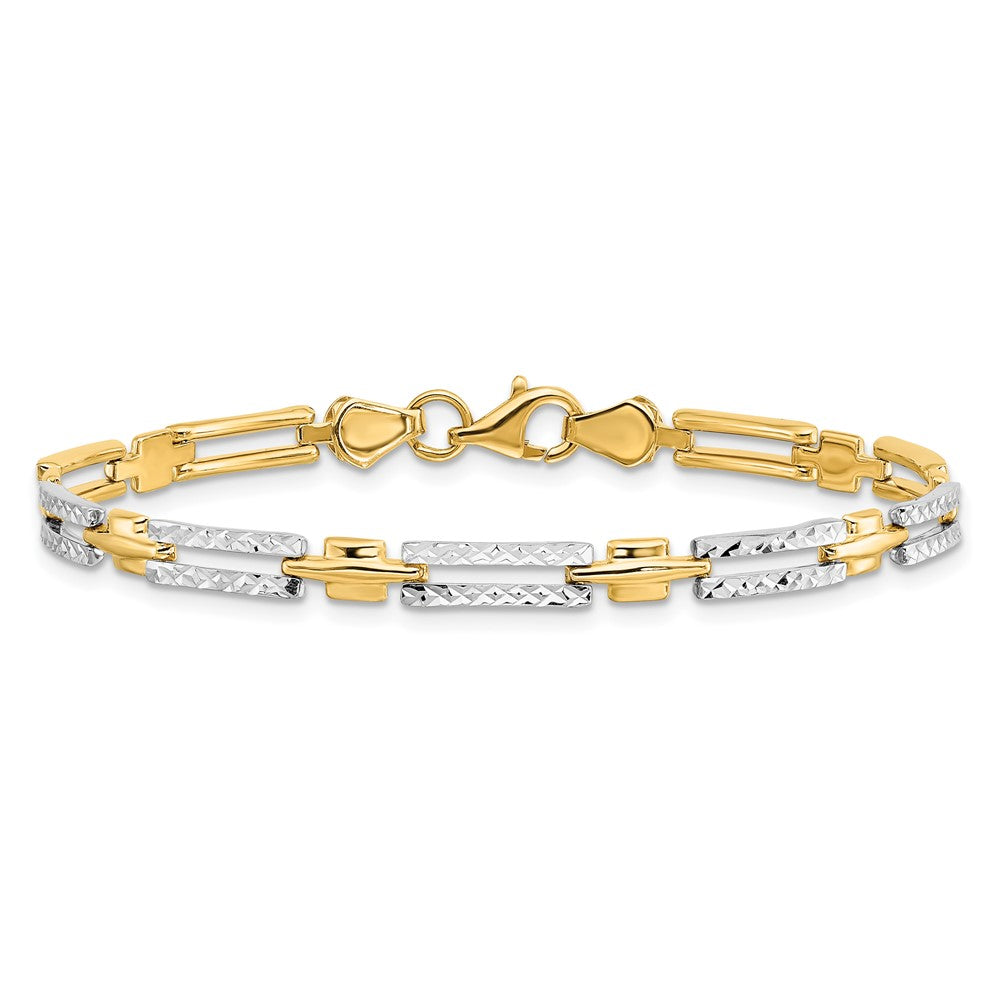 Alternate view of the 14k Yellow &amp; White Rhodium 4mm Diamond Cut Link Bracelet, 7 Inch by The Black Bow Jewelry Co.