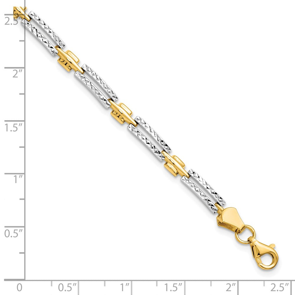 Alternate view of the 14k Yellow &amp; White Rhodium 4mm Diamond Cut Link Bracelet, 7 Inch by The Black Bow Jewelry Co.
