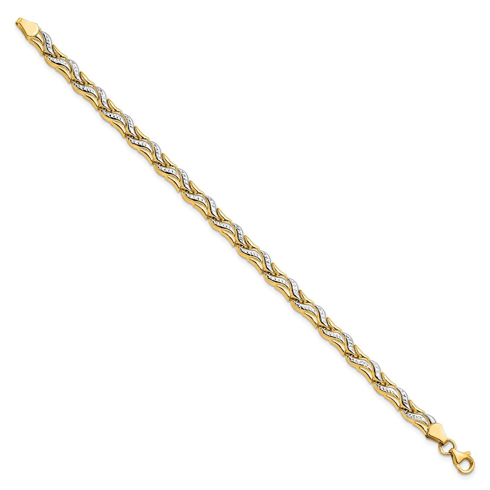 Alternate view of the 5mm Swirl Link Bracelet in 14k Yellow Gold and White Rhodium, 7 Inch by The Black Bow Jewelry Co.