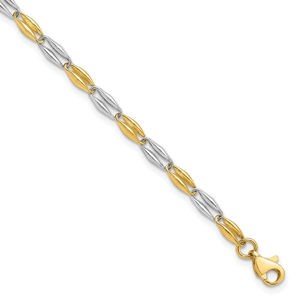 14k Two Tone Gold, 3.5mm Puffed Link Chain Bracelet, 7.25 Inch, Item B11703 by The Black Bow Jewelry Co.
