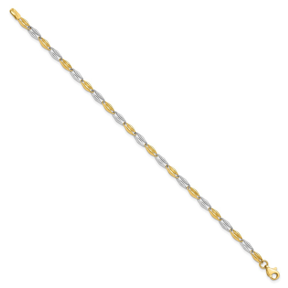Alternate view of the 14k Two Tone Gold, 3.5mm Puffed Link Chain Bracelet, 7.25 Inch by The Black Bow Jewelry Co.