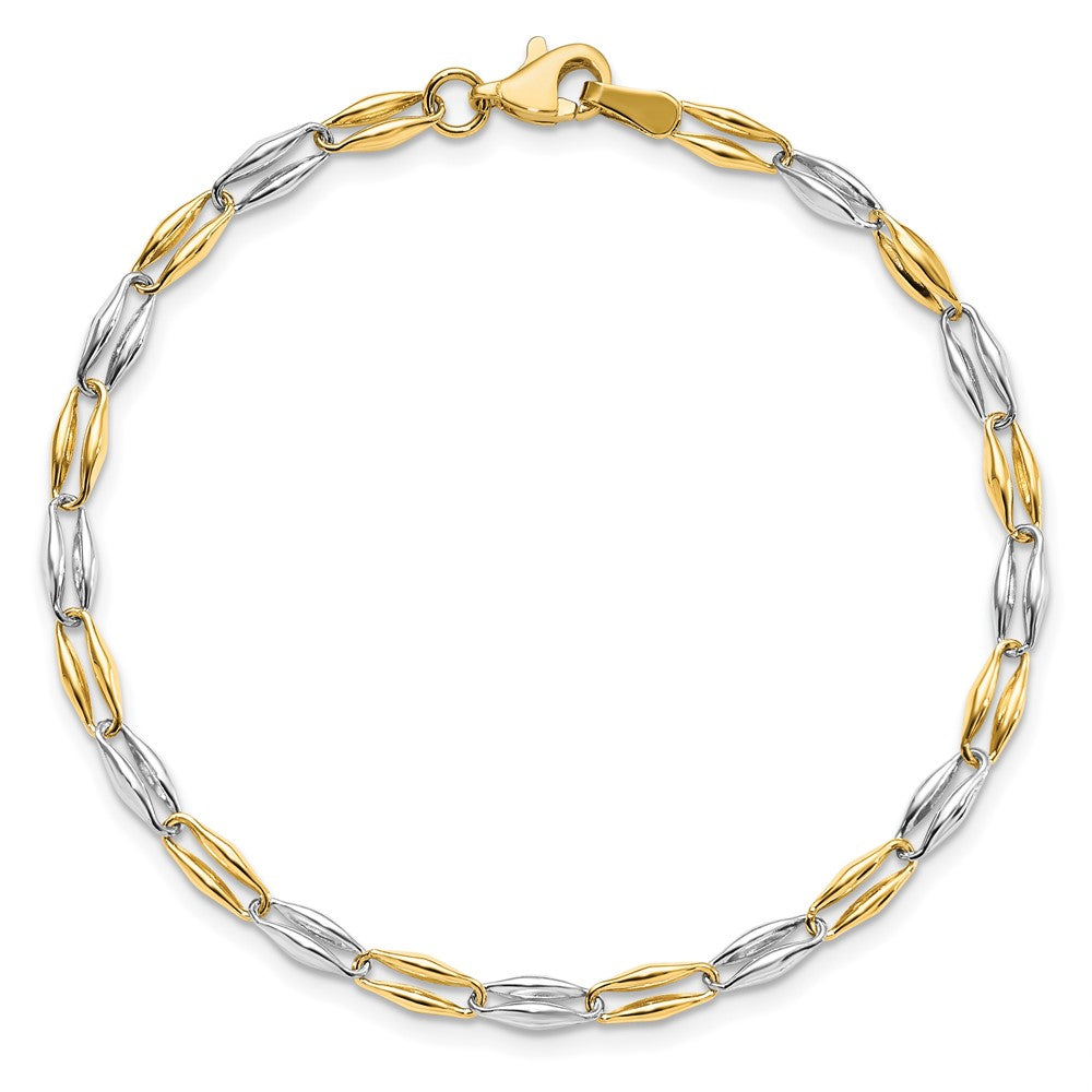 Alternate view of the 14k Two Tone Gold, 3.5mm Puffed Link Chain Bracelet, 7.25 Inch by The Black Bow Jewelry Co.