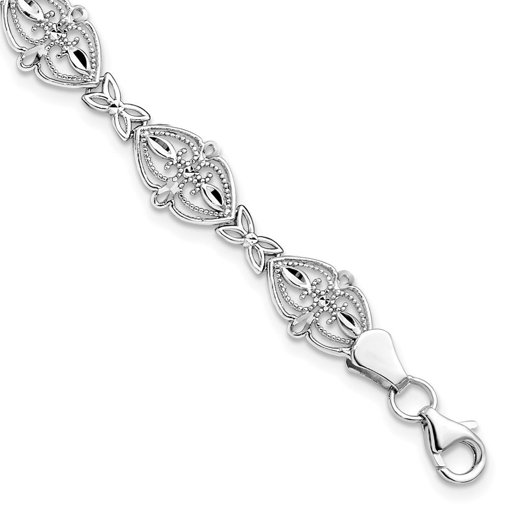 8mm Filigree Heart Link Bracelet in 14k White Gold, 7 Inch, Item B11708 by The Black Bow Jewelry Co.