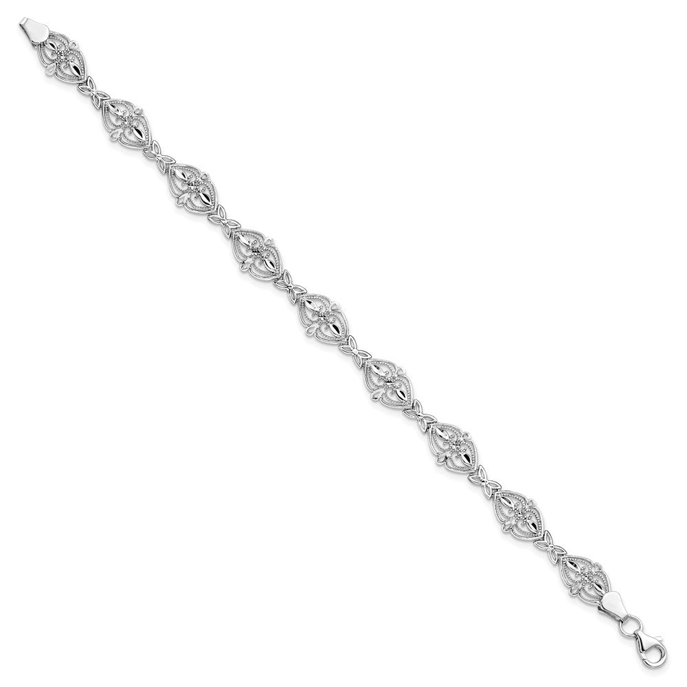 Alternate view of the 8mm Filigree Heart Link Bracelet in 14k White Gold, 7 Inch by The Black Bow Jewelry Co.