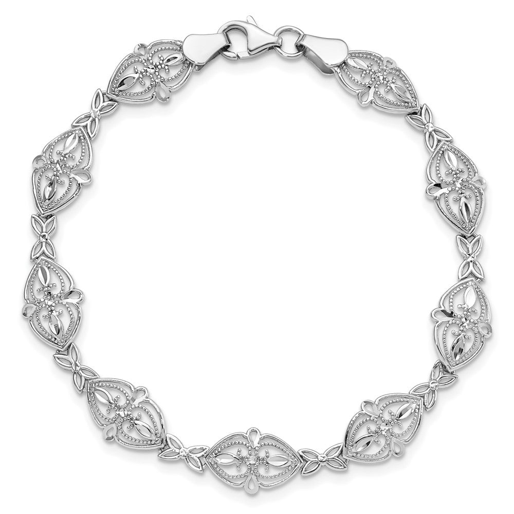 Alternate view of the 8mm Filigree Heart Link Bracelet in 14k White Gold, 7 Inch by The Black Bow Jewelry Co.