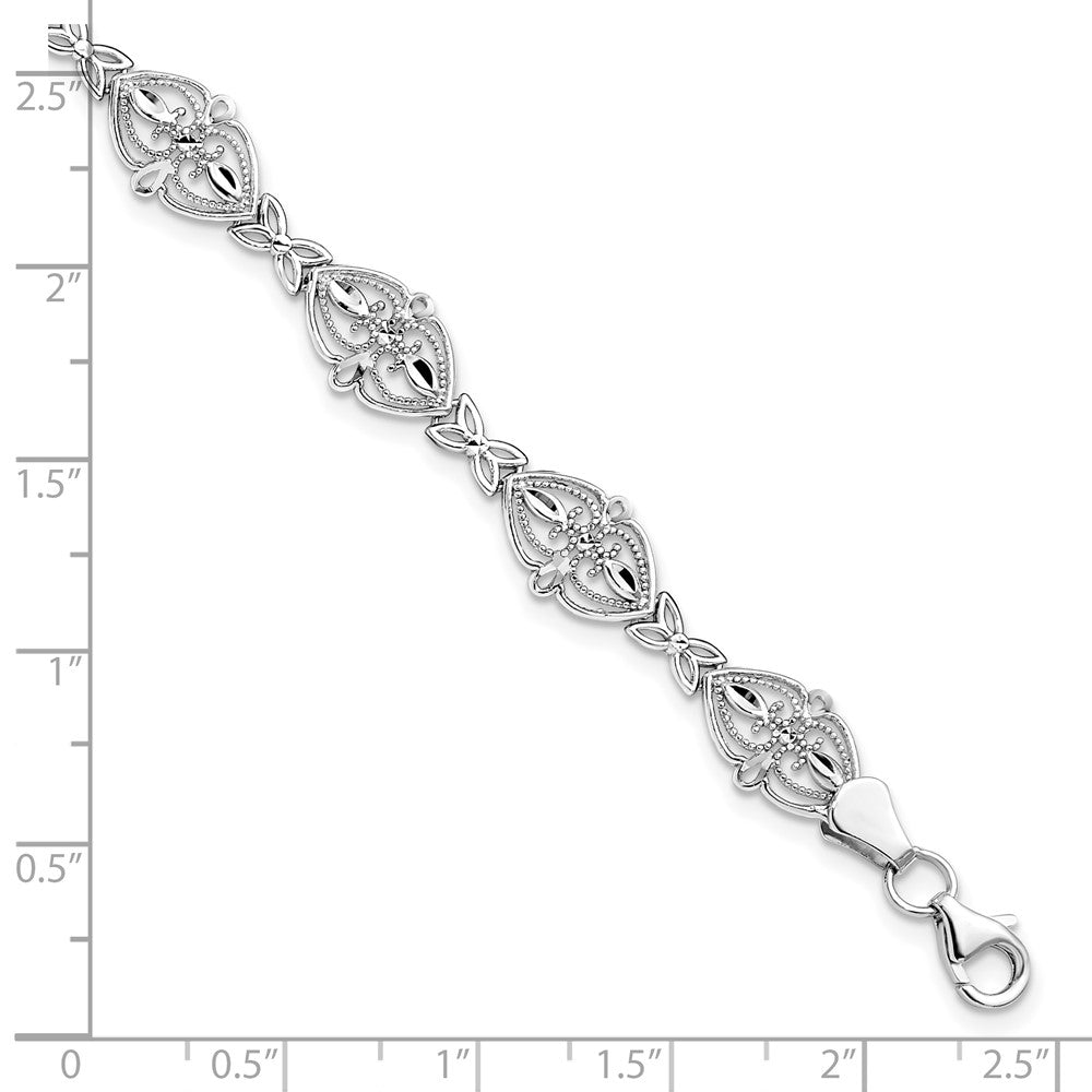 Alternate view of the 8mm Filigree Heart Link Bracelet in 14k White Gold, 7 Inch by The Black Bow Jewelry Co.