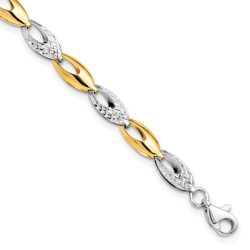 14k Two Tone Gold 5mm Diamond Cut Link Bracelet 7 Inch, Item B11712 by The Black Bow Jewelry Co.