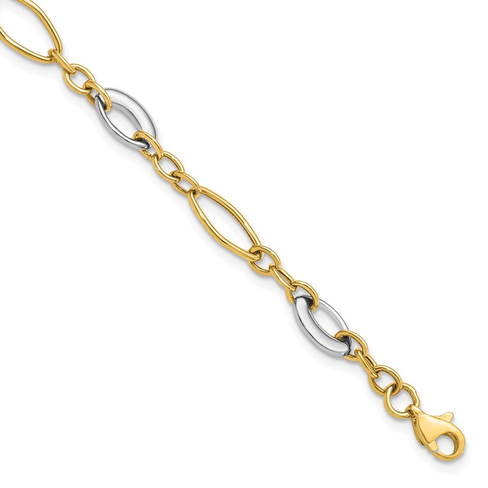 14k Two Tone Gold 6mm Polished Oval Link Chain Bracelet, 7.25 Inch, Item B11714 by The Black Bow Jewelry Co.