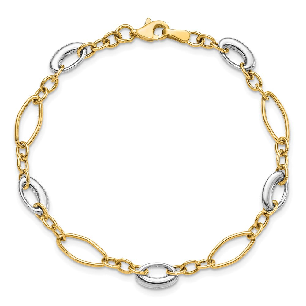 Alternate view of the 14k Two Tone Gold 6mm Polished Oval Link Chain Bracelet, 7.25 Inch by The Black Bow Jewelry Co.