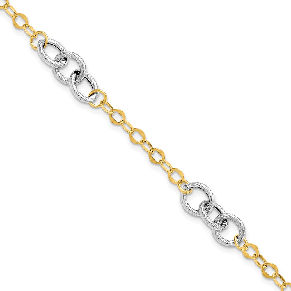 14k Two Tone Gold 7mm Polished &amp; Textured Link Chain Bracelet, 7.5 In, Item B11717 by The Black Bow Jewelry Co.