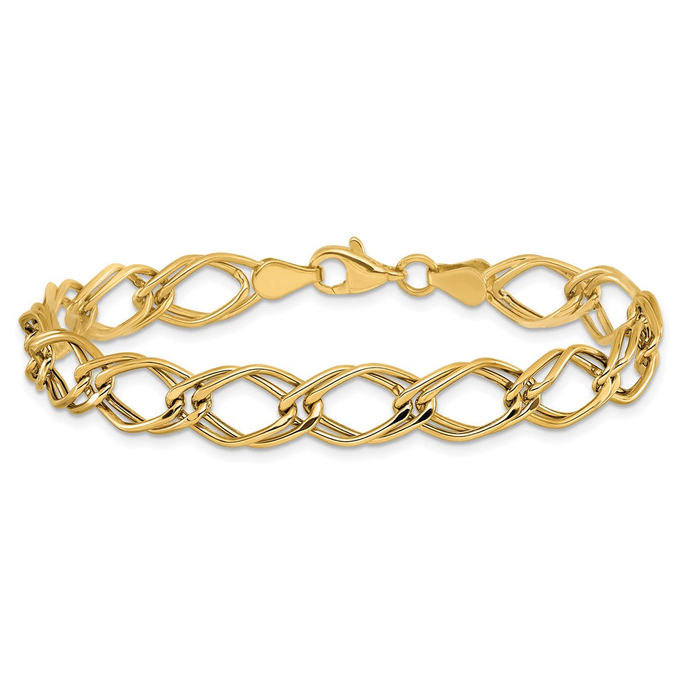 Alternate view of the 7mm Double Link Chain Bracelet in 14k Yellow Gold, 7 Inch by The Black Bow Jewelry Co.