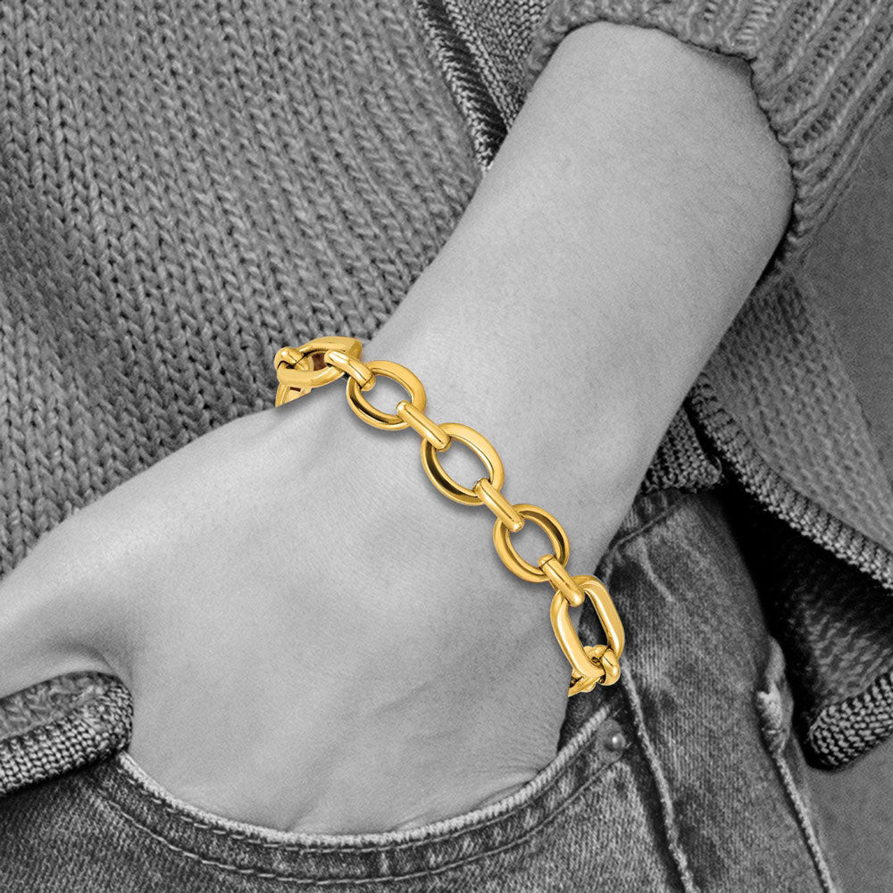 Alternate view of the Italian 10mm Oval Link Chain Bracelet in 14k Yellow Gold, 7.5 Inch by The Black Bow Jewelry Co.