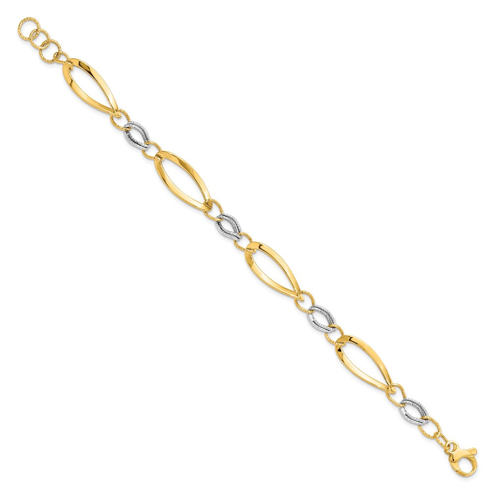 Alternate view of the 14k Two Tone Gold, 8mm Polished &amp; Diamond Cut Adj. Chain Bracelet by The Black Bow Jewelry Co.