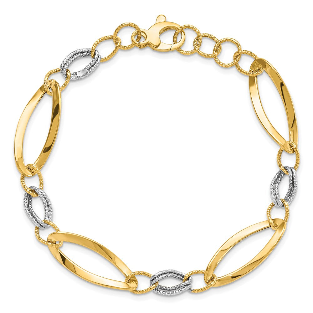 Alternate view of the 14k Two Tone Gold, 8mm Polished &amp; Diamond Cut Adj. Chain Bracelet by The Black Bow Jewelry Co.